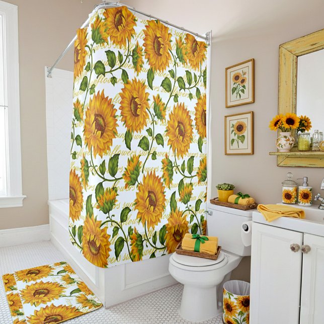 Rideaux De Douche Fleurs de soleil et texte (Créateur téléchargé)