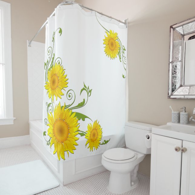 Rideaux De Douche Fleurs de soleil gaies (En situation)