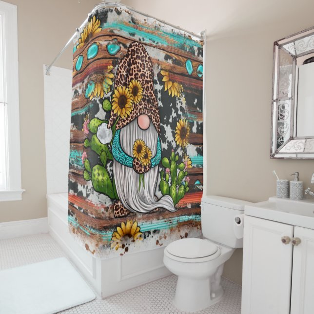 Rideaux De Douche Fleurs de soleil Gnome Occidentales Pierres Turquo (En situation)