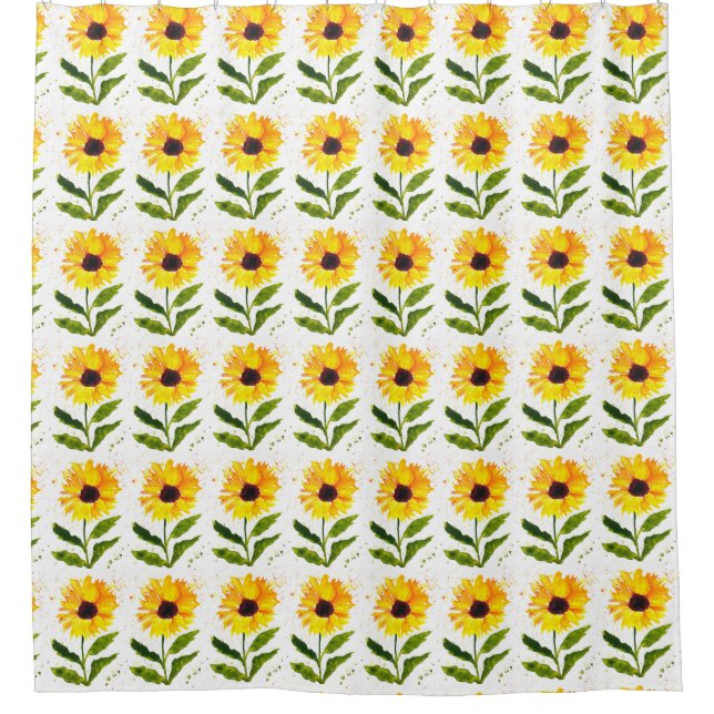 Rideaux De Douche Fleurs de soleil jaunes Brown Rustique Floral aqua (Devant)