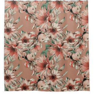 Rideaux De Douche Fleurs de soleil, pommes : motif d'aquarelle d'aut