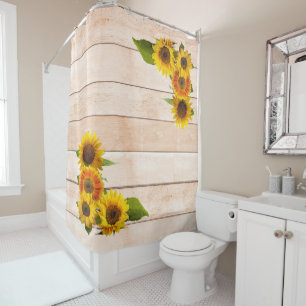 Rideaux De Douche Fleurs de soleil rustiques sur bois