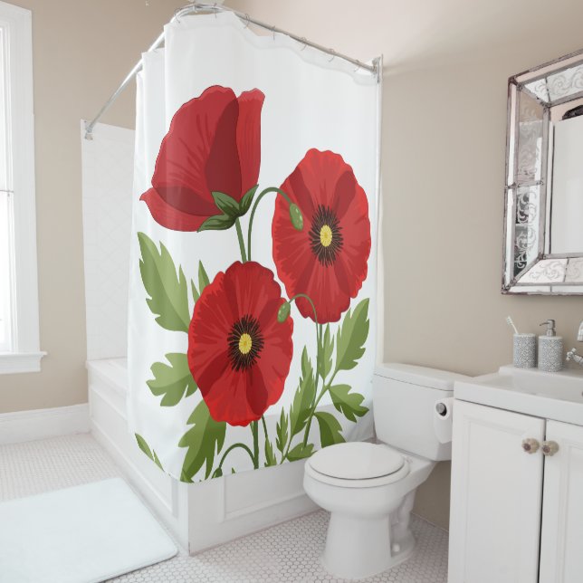 Rideaux De Douche Fleurs d'été joyeuses floraison de pavot (En situation)