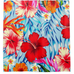 Rideaux De Douche fleurs d'hibiscus bleu tropical