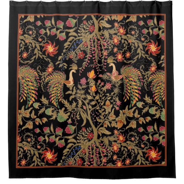 Rideaux De Douche Fleurs d'oiseaux noirs fleur arbre fleuri forêt fé (Devant)