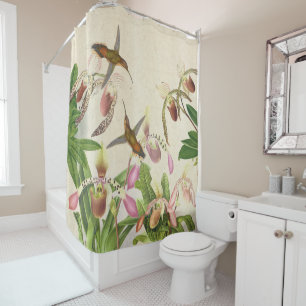 Rideaux De Douche Fleurs d'orchidée de pantoufle de Ladys d'oiseaux