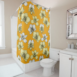 Rideaux De Douche Fleurs d'orchidées jaune et blanc