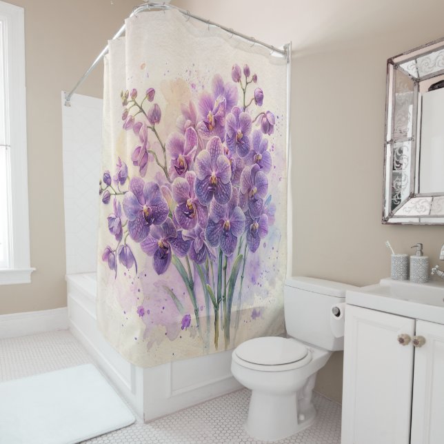 Rideaux De Douche Fleurs d'orchidées violettes (En situation)