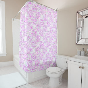 Rideaux De Douche Fleurs du Grassland, rose chaud sur blanc