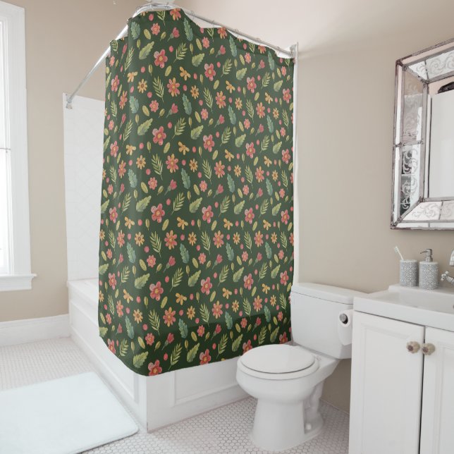 Rideaux De Douche Fleurs et Feuilles de Forêt Whimsical (En situation)