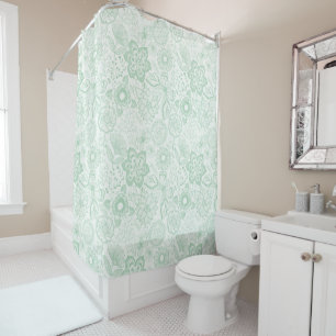 Rideaux De Douche Fleurs et papillons rétro verts et blancs