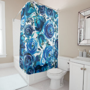Rideaux De Douche Fleurs Florales Indigo Bleu Élégant Shabby Chic