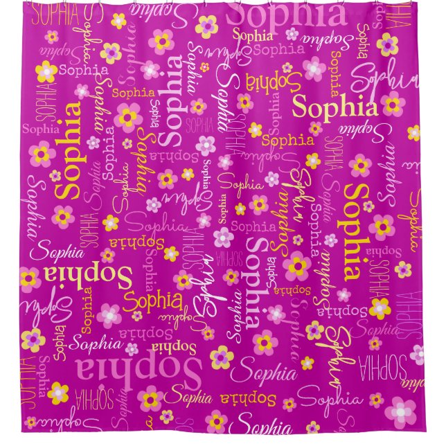 Rideaux De Douche Fleurs graphiques rose violet nom du texte personn (Devant)