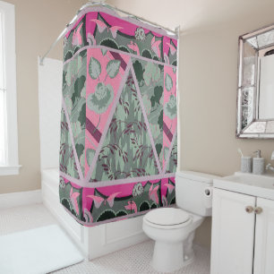 RIDEAUX DE DOUCHE FLEURS GRISES VERTES ROSES, BUTTERFLIS FLORAUX FRA