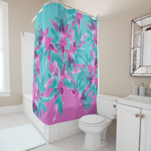 Rideaux De Douche Fleurs hawaïennes Abstraites turquoise rose