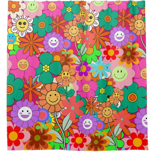 Rideaux De Douche Fleurs hippies Boho Super rétros (Devant)