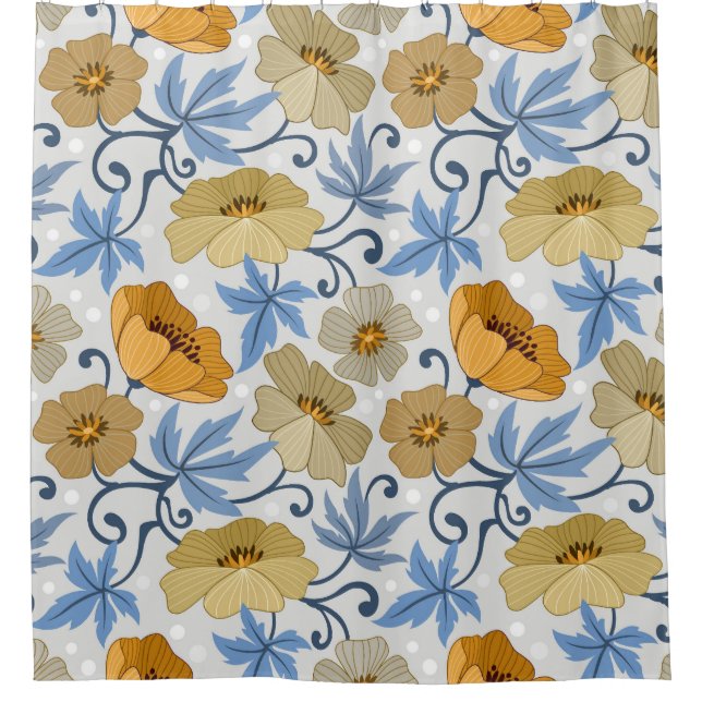 Rideaux De Douche Fleurs Jaunes : Conception Textile sans joint (Devant)