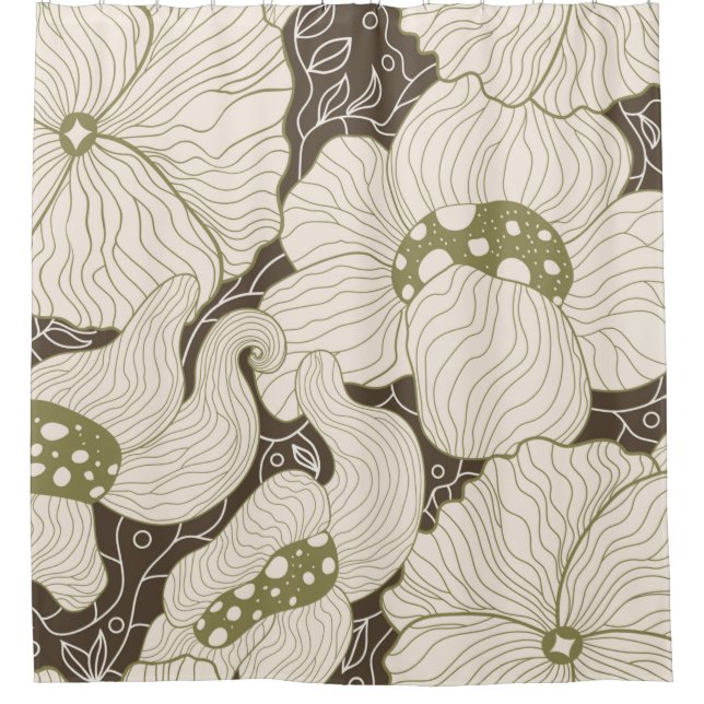 Rideaux De Douche Fleurs monochromes encadrent fleur élégante stylis (Devant)