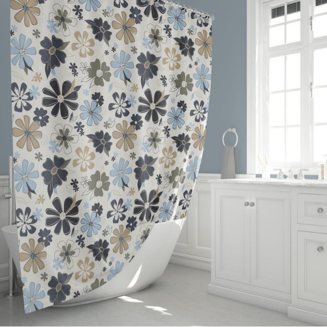 Rideaux De Douche Fleurs Motif bleu rétro (Créateur téléchargé)