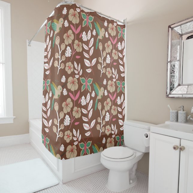 Rideaux De Douche Fleurs motifs florales sans soudure, feuilles, pap (En situation)