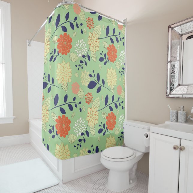 Rideaux De Douche Fleurs Oranges Et Beiges (En situation)