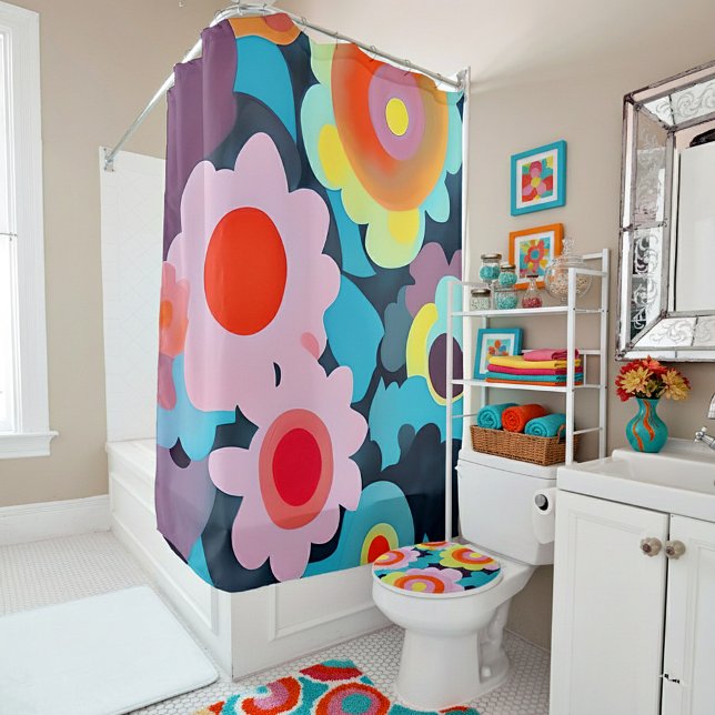 Rideaux De Douche Fleurs rétro mod (Créateur téléchargé)