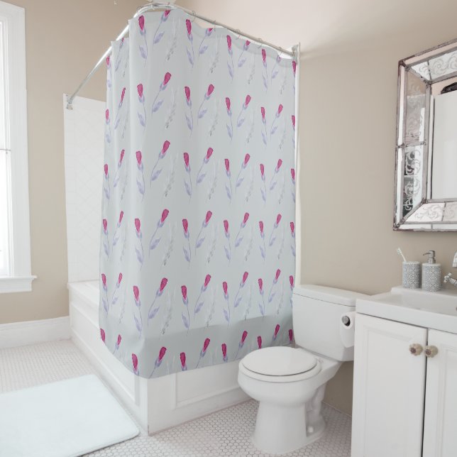 Rideaux De Douche Fleurs rose gris (En situation)