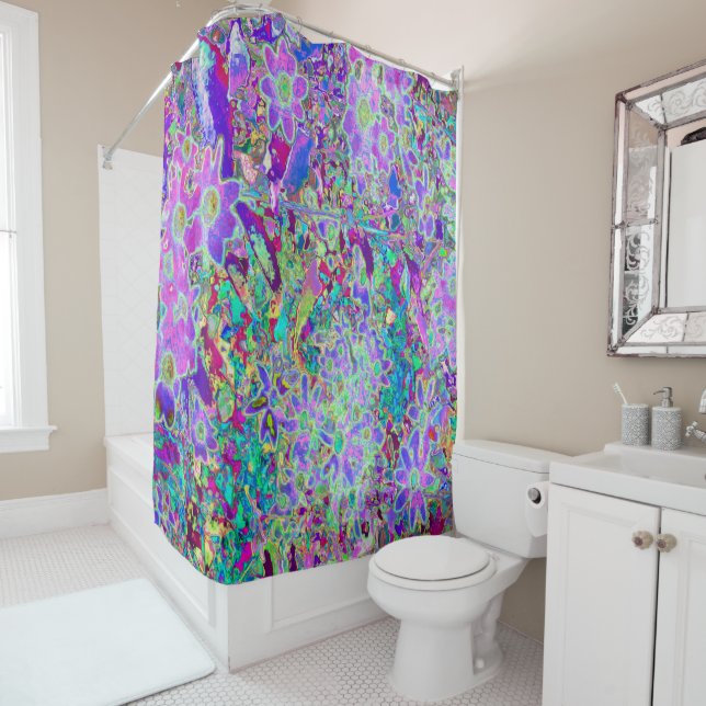 Rideaux De Douche Fleurs roses et violettes Abstraites (En situation)