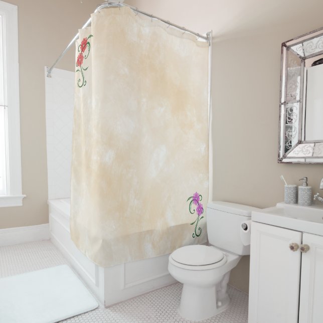 Rideaux De Douche Fleurs Rouge Et Rose (En situation)