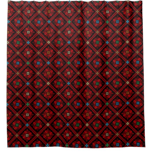 Rideaux De Douche Fleurs rouges Palestine Broderie tatreez Motif (Devant)