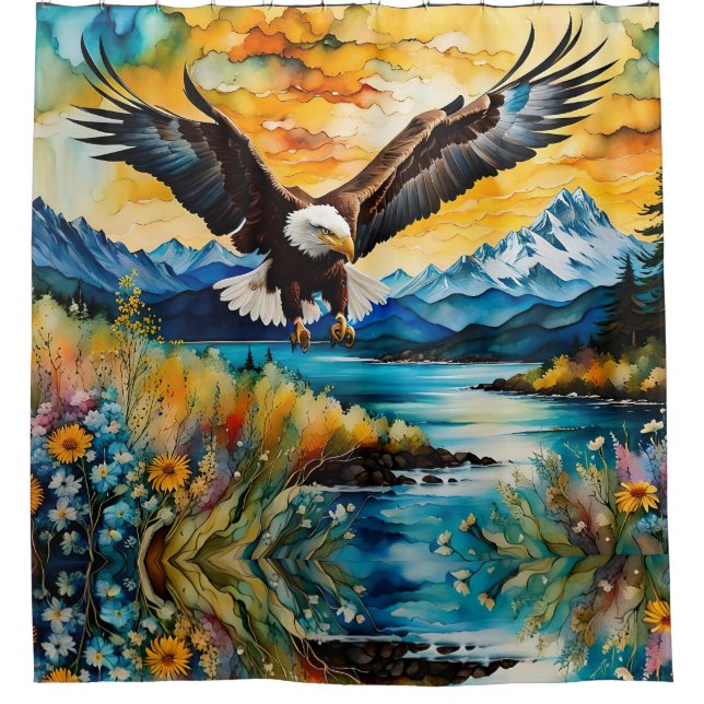 Rideaux De Douche Fleurs sauvages de la rivière Bald Eagle au couche (Devant)