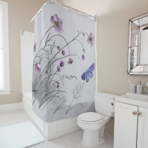 Rideaux De Douche Fleurs sauvages et papillon