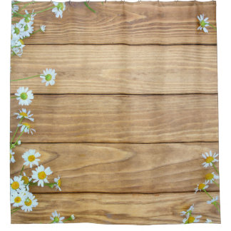 Rideaux De Douche Fleurs sauvages, herbes : arrière - plan en bois.