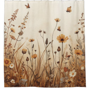 Rideaux De Douche Fleurs Sauvages Orange Rouille Brun Inspirées de l
