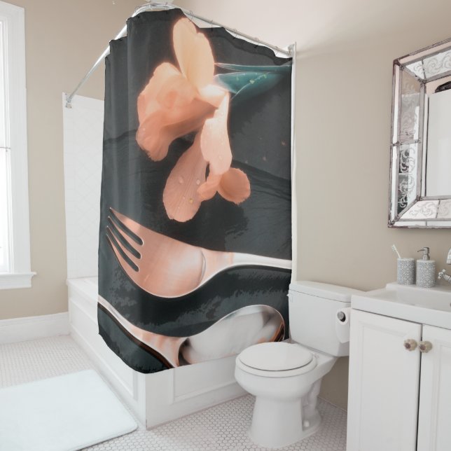 Rideaux De Douche Fleurs sur ardoise, version 4 (En situation)