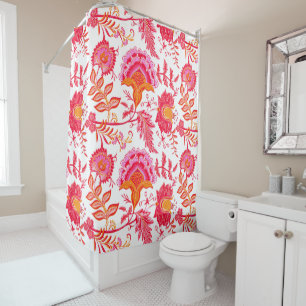 Rideaux De Douche Fleurs Vintages preppy   Rose et orange