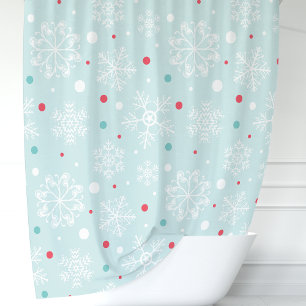Rideaux De Douche Flocon de neige et pois bleu aquatique festif