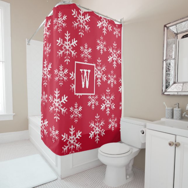 Rideaux De Douche Flocon de neige rouge rustique Noël (En situation)