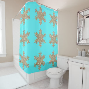 Rideaux De Douche Flocons de neige dorés scintillants motifs bleu tu