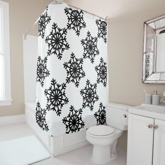 Rideaux De Douche Flocons de neige noirs (En situation)