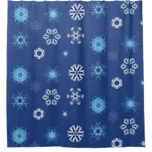 Rideaux De Douche flocons de Noël sur fond bleu