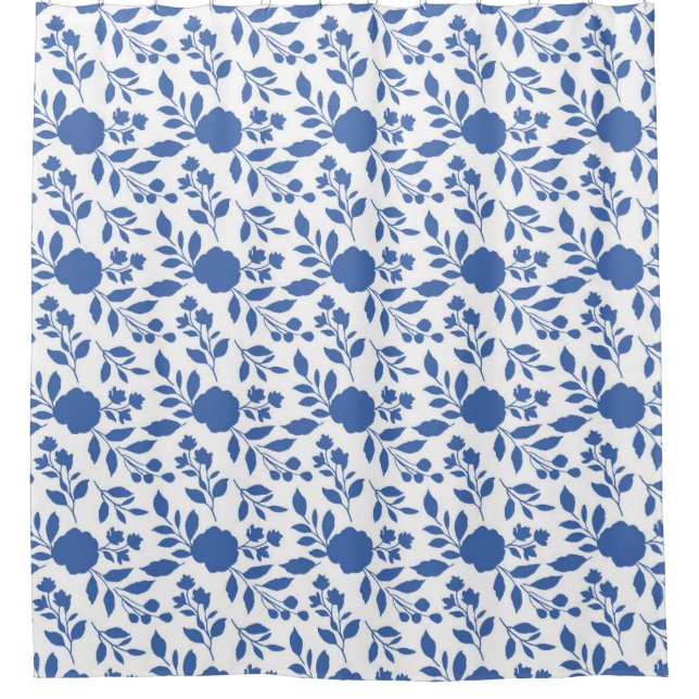 Rideaux De Douche Floral bleu et blanc (Devant)