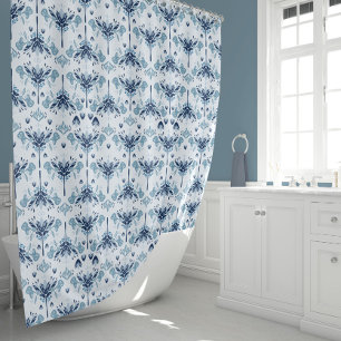 Rideaux De Douche Floral bleu géométrique