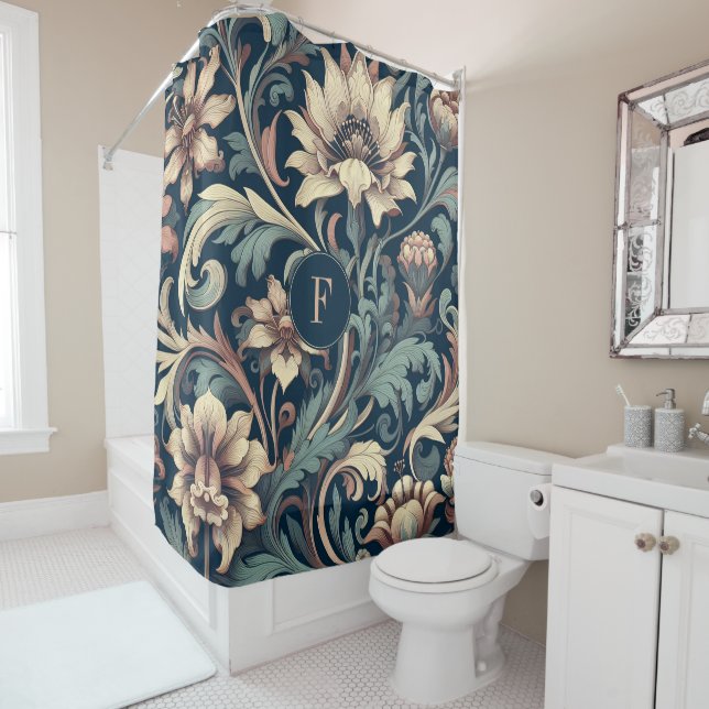 Rideaux De Douche Floral bleu marine (En situation)