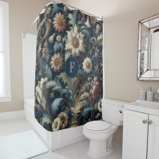 Rideaux De Douche Floral bleu marine (En situation)