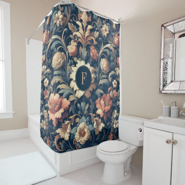 Rideaux De Douche Floral bleu marine (En situation)