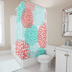 Rideaux De Douche Floral de Coral Aqua Dahlia
