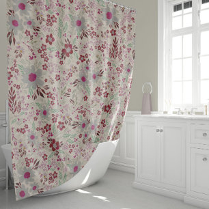 Rideaux De Douche Floral En Gris Et Rose Magenta