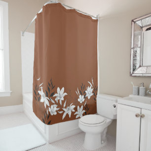 Rideaux De Douche Floral Feuille Moderne Boho Illustration rouille