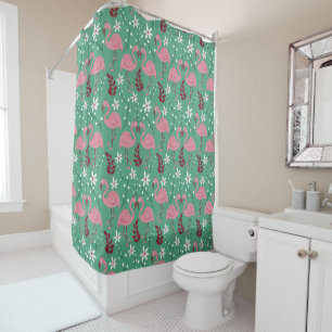 Rideaux De Douche Floral flamingo sans couture motif rose vert